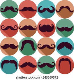 Moustaches set. Design elements.Seamless pattern.