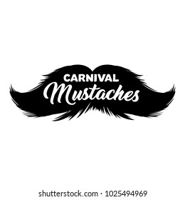 Moustaches Sticker with Lettering Word Carnival Mustaches. Black Isolated Silhouette for Cinco de Mayo Paper Cutting Design. Mustache for barbershop or Mustache Carnival