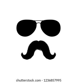 Moustaches and Sunglasses Mans Face Clipart. Black Fashion Sunglasses Isolated Vector Clipart. Silhouette for Laser Cutting Design. Mustache for Barbershop or Mexican Carnival. Fashion Accessory.