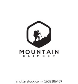 Moutain climber logo design vector illustration template 