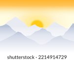 moutain view 2d outline with senset background abstract for wallpaper banner 