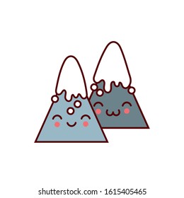 moutains snow kawaii comic characters vector illustration design