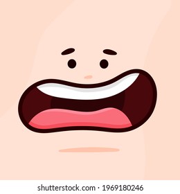 Mouth animation with cute eyes. Vector cartoon flat lips speak character expression isolated on white background.