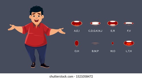 Mouth animation set for fat boy character. character lip sync collection for frame by frame classic animation.