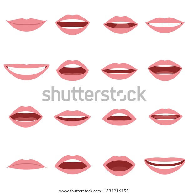 口のアニメーションセット 口は文字を発音する 唇の動き 唇 舌 歯を含む さまざまな口の開いたオプション 分離型ベクターイラスト のベクター画像素材 ロイヤリティフリー