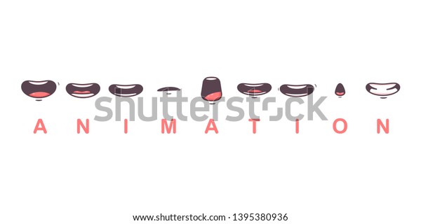 Mouth animation vector\
cartoon flat lips talk expression character isolated on a white\
background.