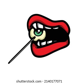 Mouth bite eyeball lollipop cartoon vector illustration