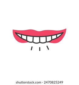 Mouth Biting Lip. Cartoon happy smile. Facial emotion expression with white teeth. Isolated vector illustration. 