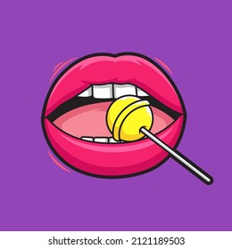 Mouth Biting Lolipop Vector Illustration on Isolated Background