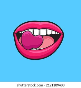 Mouth Biting Love Candy Vector Illustration on Isolated Background