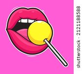 Mouth Biting Round Lolipop Vector Illustration on Isolated Background