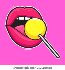 Mouth Biting Round Lolipop Vector Illustration on Isolated Background