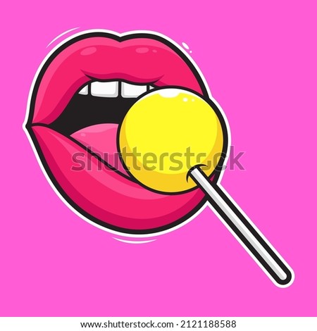 Mouth Biting Round Lolipop Vector Illustration on Isolated Background