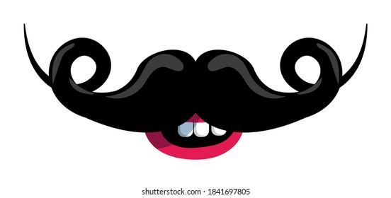 Mouth with black male mustache curled tip isolated on white