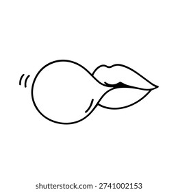 The mouth blows a bubble line icon vector on a white background
Vector line icon