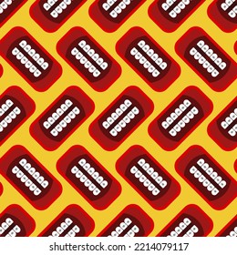 Mouth with braces Pattern seamless. correction of occlusion and crooked teeth. Vector Background