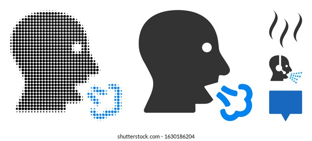Mouth breath halftone vector icon and solid version. Illustration style is dotted iconic Mouth breath icon symbol on a white background. Halftone pattern is circle points. Some bonus icons.