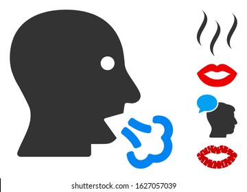 Mouth breath icon. Illustration contains vector flat mouth breath pictogram isolated on a white background, and bonus icons.