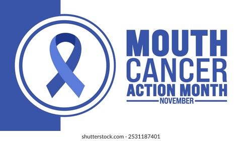 Mouth Cancer Action Mês de fundo ou modelo de design de banner é observado todos os anos em novembro. Conceito de férias. Modelo para cartão, cartaz, cartão, modelo.