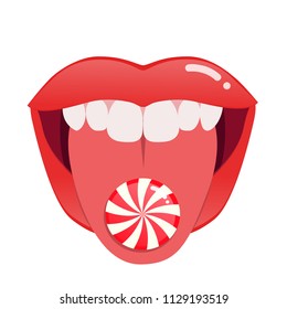 Mouth with candy. Cartoon vector illustration