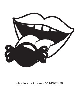 mouth and candy pop art elements vector illustration