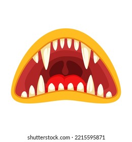 Mouth of cartoon monster character vector illustration. Scary creatures, goblin, troll or gremlin, tongue and teeth isolated on white background. Fantasy, Halloween, fairy tale concept