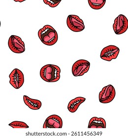 mouth character animation vector seamless pattern thin line illustration