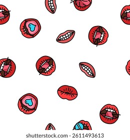 mouth character animation vector seamless pattern thin line illustration