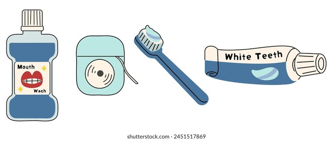 Mouth cleaning tools 2 cute on a white background, vector illustration.
