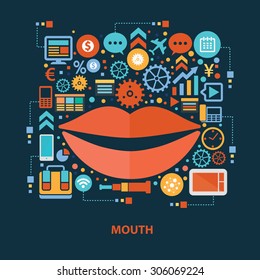 Mouth concept design on dark background,clean vector