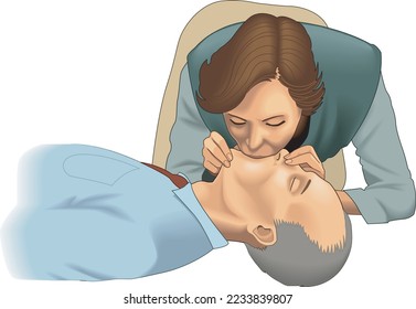 Mouth to Mouth CPR Vector Illustration