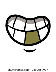 mouth emoji, tasty emoji, toothless, vector cartoon line style, mouth icon. Damaged teeth,