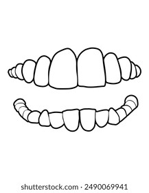 mouth emoji, tasty emoji, toothless, vector cartoon line style, mouth icon. Damaged teeth,