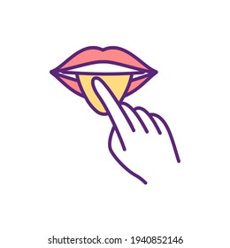 Mouth examination RGB color icon. Regular dental check-ups. Oral health problems prevention. Mouth cancer, dehydration risk. Oral area, lips, tongue screening. Isolated vector illustration
