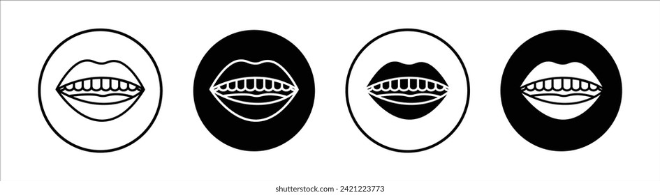 Juego de iconos de línea plana boca abajo. Vector de ilustración de línea Mouth Thin