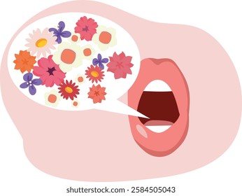 
Mouth With Fresh Floral Breath Vector Concept Illustration. Polite person speaking nice words of appreciation