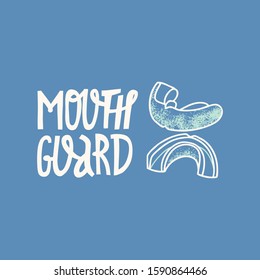 Mouth guard. Orthodontic silicone trainer. Invisible braces aligner. Mobile orthodontic appliance for dental correction. Hand-drawn illustration.