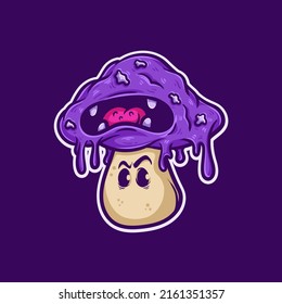Mouth Head Purple Mushroom Monster Character Vector Illustration