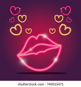 Mouth With Hearts Neon Icons Decoration Sign