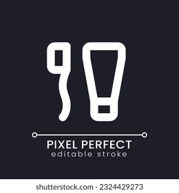 Mouth hygiene pixel perfect white linear ui icon for dark theme. Dental care. Oral health care. Vector line pictogram. Isolated user interface symbol for night mode. Editable stroke. Poppins font used