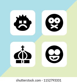 mouth icon. 4 mouth set with stunned, goofy, secret and crown vector icons for web and mobile app