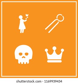 mouth icon. 4 mouth vector set. crown, skull, forceps and girl with butterflies icons for web and design about mouth theme