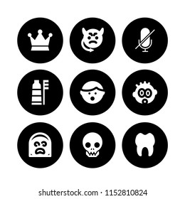 mouth icon. 9 mouth set with crown, tooth, toothbrush and evil vector icons for web and mobile app