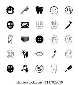 Mouth icon. collection of 25 mouth filled and outline icons such as toothbrush, upset emot, emoji in mask, dental care, tooth. editable mouth icons for web and mobile.