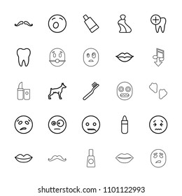 Mouth icon. collection of 25 mouth outline icons such as dog, mustache, lipstick, lips, cream tube, toothbrush, surprised emot. editable mouth icons for web and mobile.