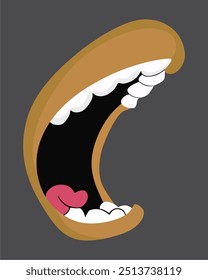 Mouth icon with expression tongue lick mouth tooth, on grey background, tasty emoji, vector cartoon line style, Sticker.