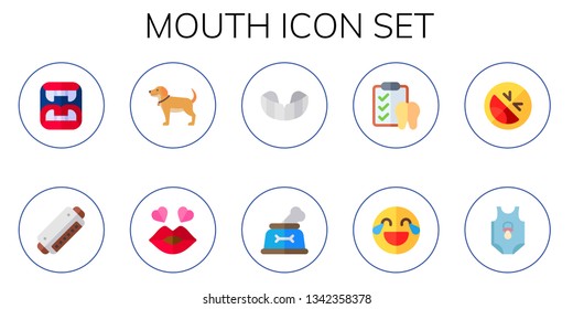 mouth icon set. 10 flat mouth icons.  Simple modern icons about  - fangs, harmonica, dog, kiss, gum shield, dental, laughing, laugh, body