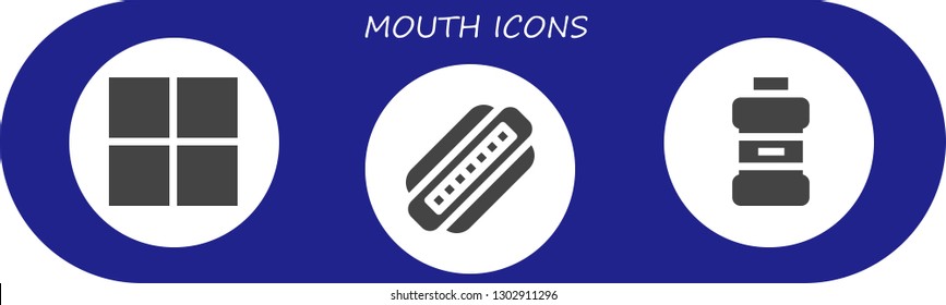  mouth icon set. 3 filled mouth icons.  Simple modern icons about  - Delicious, Harmonica, Mouthwash