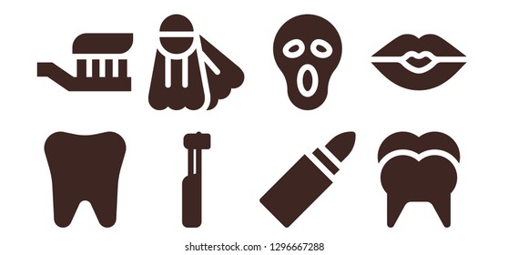  mouth icon set. 8 filled mouth icons. Simple modern icons about  - Tooth, Toothbrush, Electric toothbrush, Fins, Lipstick, Scream, Kiss