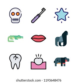 mouth icon set. vector set about broken tooth, lips, skull and toothbrush icons set.